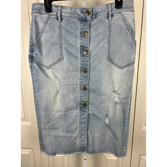 C Est 1946 Womens Light Wash Button Front Denim Jean Skirt Knee Length Size 12 - Picture 5 of 6